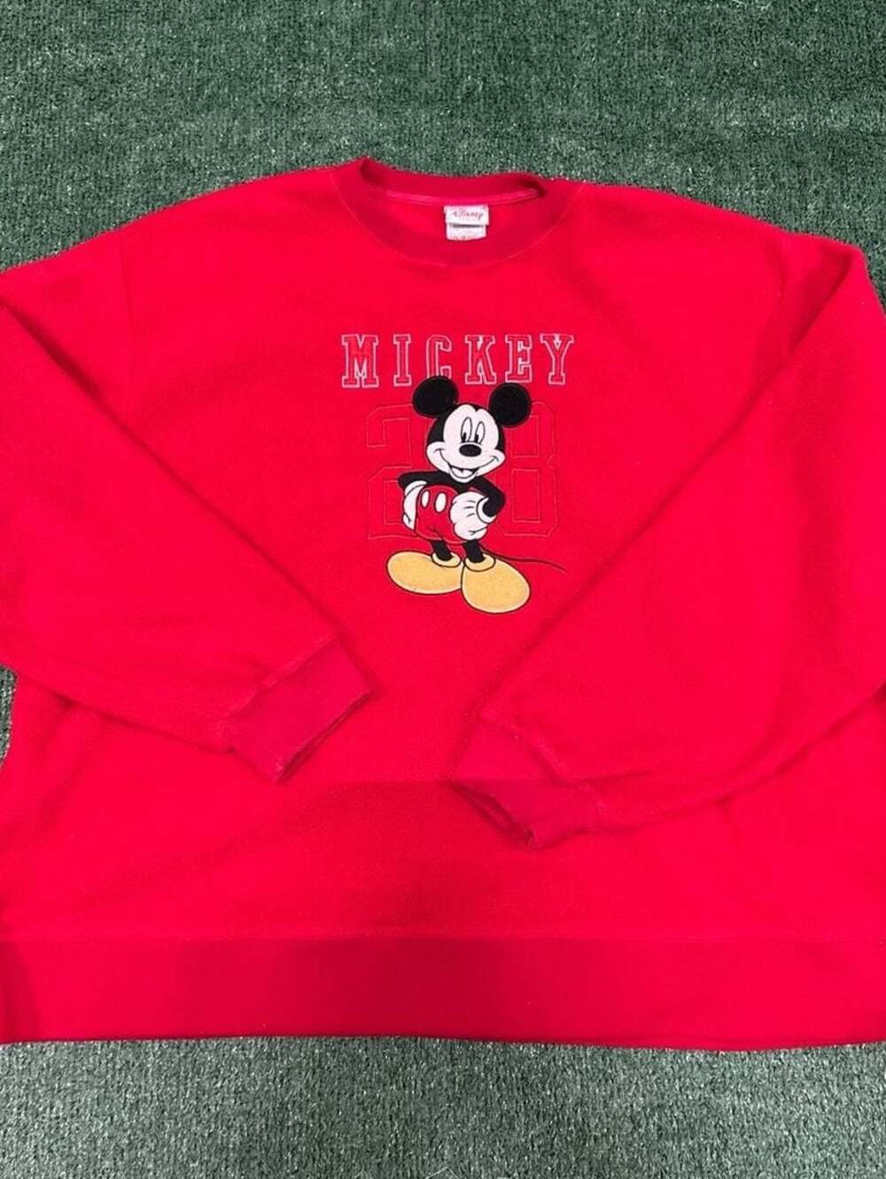 Vintage Disney Store Mickey Mouse #28 Embroidered Red Fleece Pullover XXL